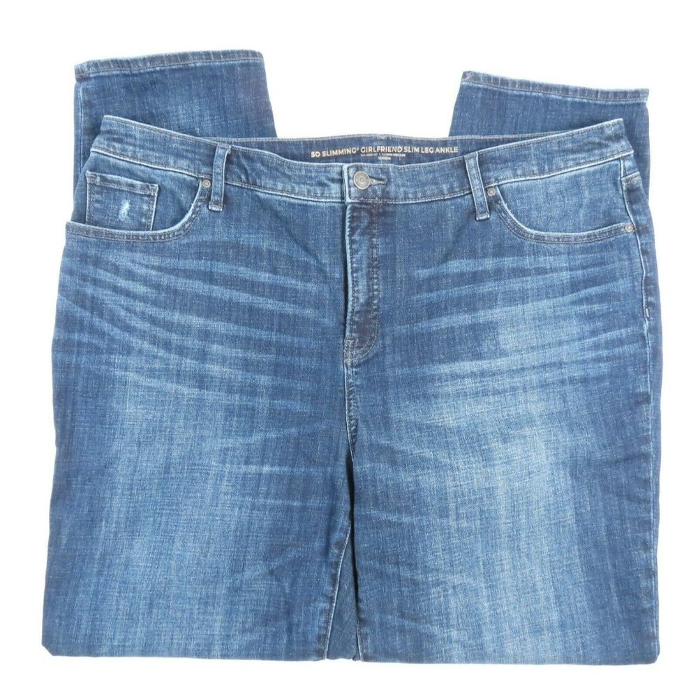 Chicos Womens Jeans Plus Size 18T Girlfriend Slim Leg Ankle High Rise Blue